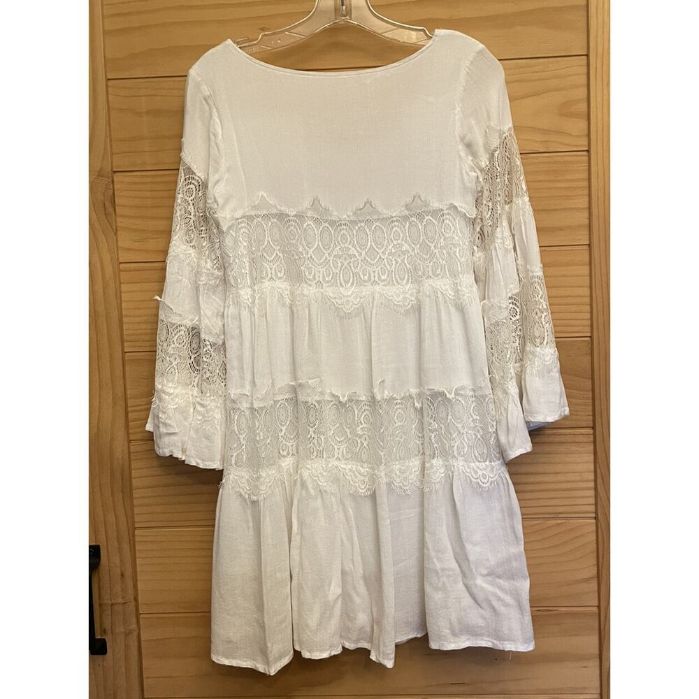 MINKPINK Dress women’s XS White Faithful Lace Tiered  Cotton Mix White Tunic - Picture 8 of 9